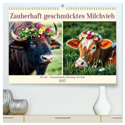Zauberhaft geschmücktes Milchvieh (hochwertiger Premium Wandkalender 2027 DIN A2 quer), Kunstdruck in Hochglanz