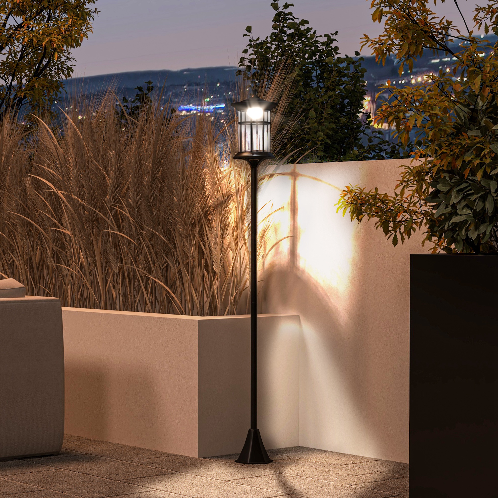 Outsunny Lampione Solare da Giardino Alto 184cm con Luce LED Bianco Freddo e IP44, Nero Aosom