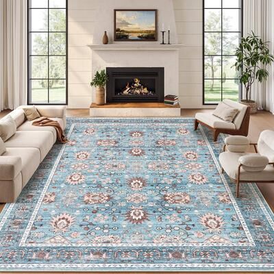 Garvee Vintage Floral Washable Area Rug, Non-Slip Carpet for Living Room
