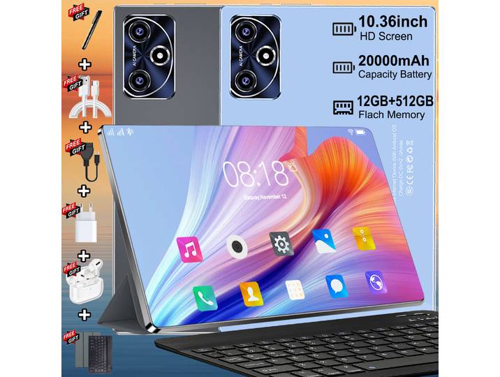 Nouvelle tablette mondiale 4K HD IPS de 10,36 pouces, en promotion 2026, avec processeur haute performance 14 cœurs, puce rapide Snapdragon 8 Gen2, système Android 13 stable, grand stockage 12 Go +