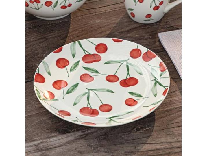 FRANK FLECHTWAREN Kuchenteller Kirschgenuss, 2er Set, Steingut Maße: Ø 19 cm, spülmaschinengeeignet