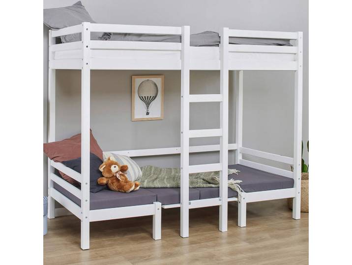 Mid.you Etagenbett, Weiß, Holz, Kiefer, teilmassiv, Höhe ca. 9 cm, 90x200 cm, für Rollrost geeignet, Kinderzimmer & Jugendzimmer, Kindermöbel, Kinderbetten, Etagenbetten