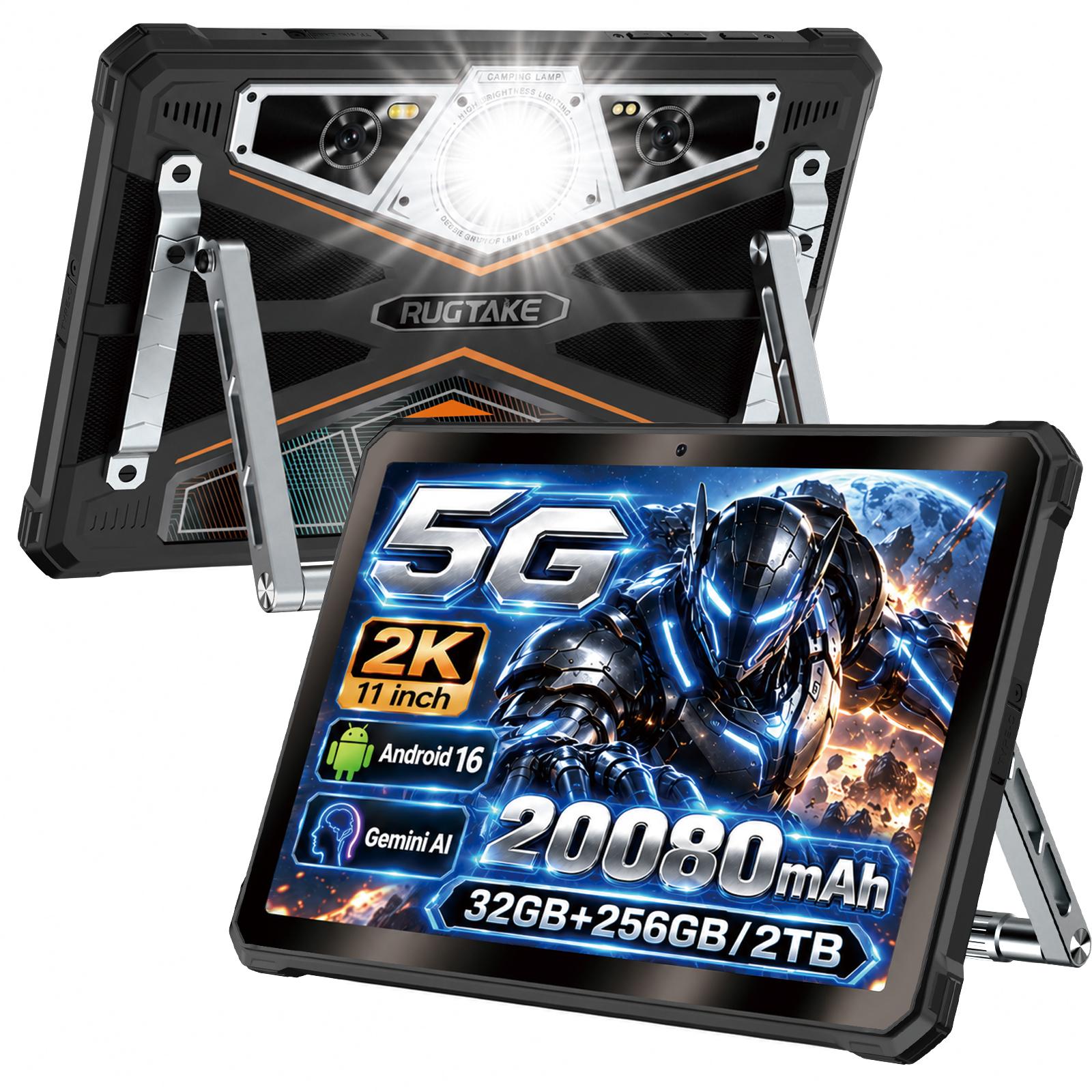 RUGTAKE T5 Pro Outdoor Tablet 5G Android 16 - 32GB+256GB - 20080mAh 11" 120Hz 2K 64MP+20MP Nachtsicht Rugged Tablet Gemini AI/Widevine L1, Orange