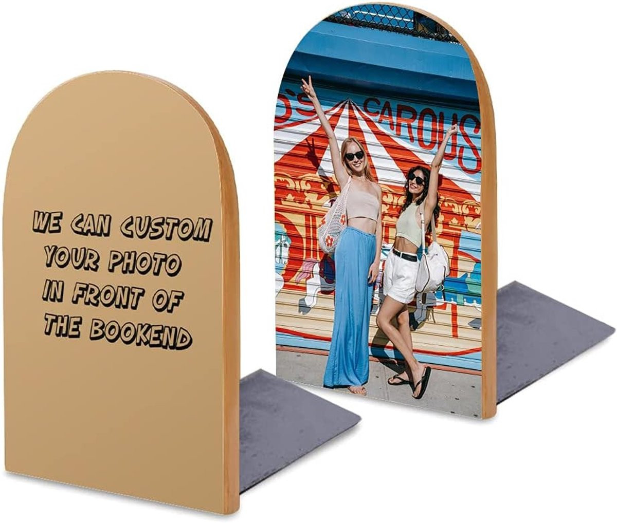 Set van 2 decoratieve houten boekensteunen met gepersonaliseerde gravure