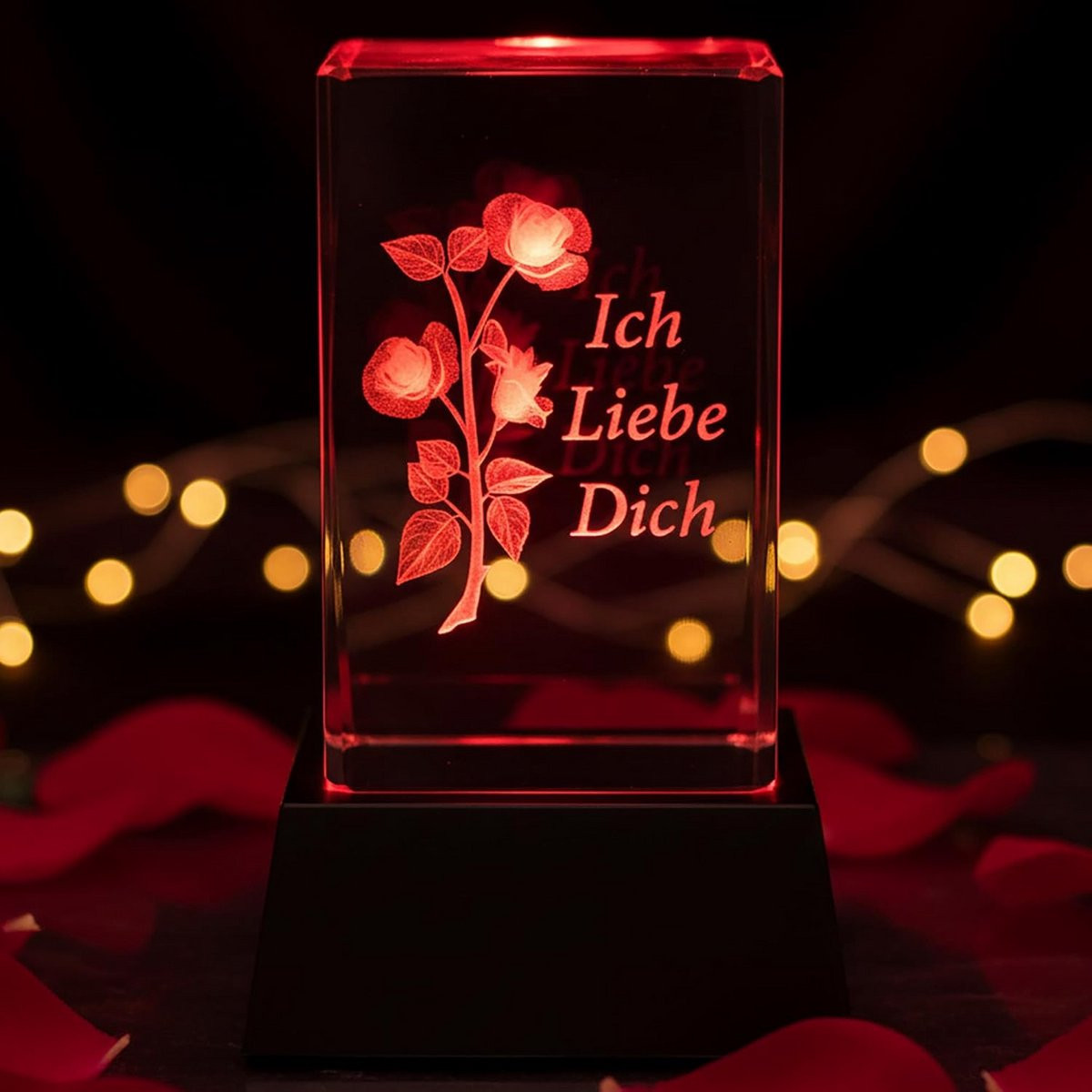 Kristallen Glasblok met 3D Lasergravure en LED Sfeerlicht