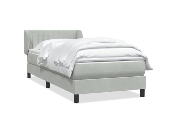 HMDNGOUT Boxspringbett 90x220 cm Hellgrau Samt mit Taschenfederkernmatratze und verstellbarem Kopfteil