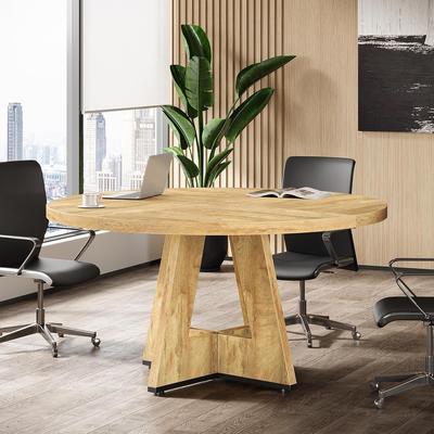 OEM "47"" Round Conference Table Meeting Room Table with Thickened Top Wood Base Modern Training Desk for Conference/Seminar Room"