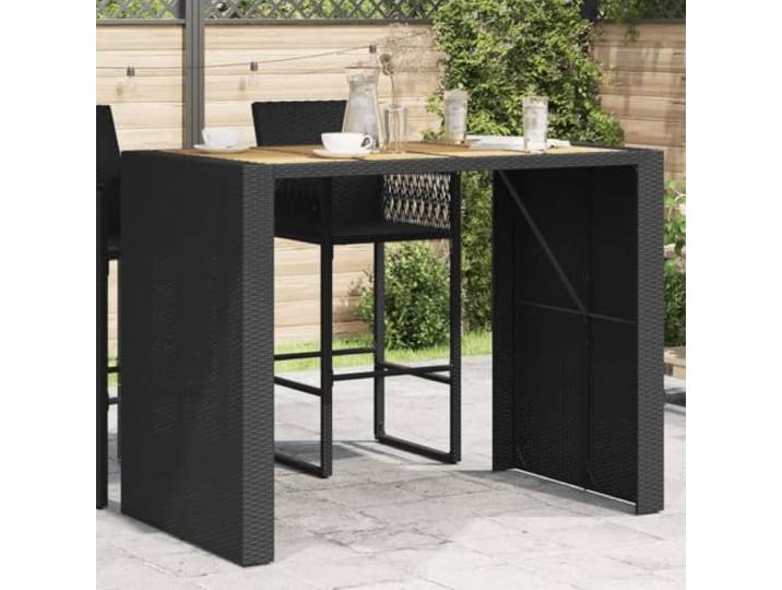 KPOUTRFG Garten Bartisch Polyrattan 145x80x110 cm Holzplatte Schwarz Akazienholz Tischplatte, Pulverbeschichteter Stahlrahmen, Witterungsbeständig, Für Terrasse und Outdoor
