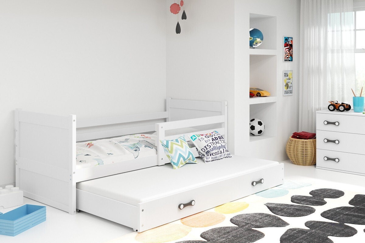 Kinderbett mit Zustellbett ohne Matratzen 80x190 FERGUS - Weiß