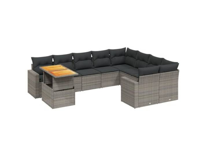 PUGYNBK Garten-Sofa-Set, 10-teilig, synthetisches Rattan, Grau Tisch mit verstellbarer Tischplatte, abziehbare, waschbare Kissen, modulares Design, für Terrasse oder Terrasse