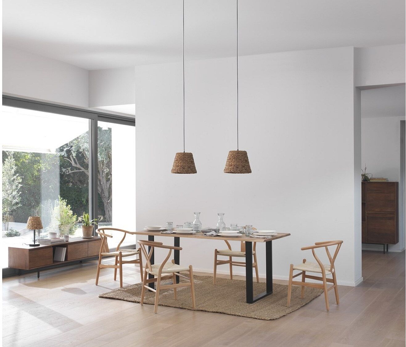 Pack 4 sillones madera de haya con asiento trenzado