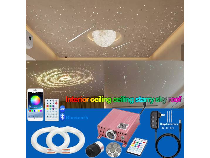 Plafond en Plâtre Effet Ciel Étoilé Intérieur avec Lumière Blanche Scintillante, Roue Tournante, Ciel Étoilé, Étoiles Filantes, RGBW, pour Salon, Balcon, Contrôle par Application, Lumière Fibre