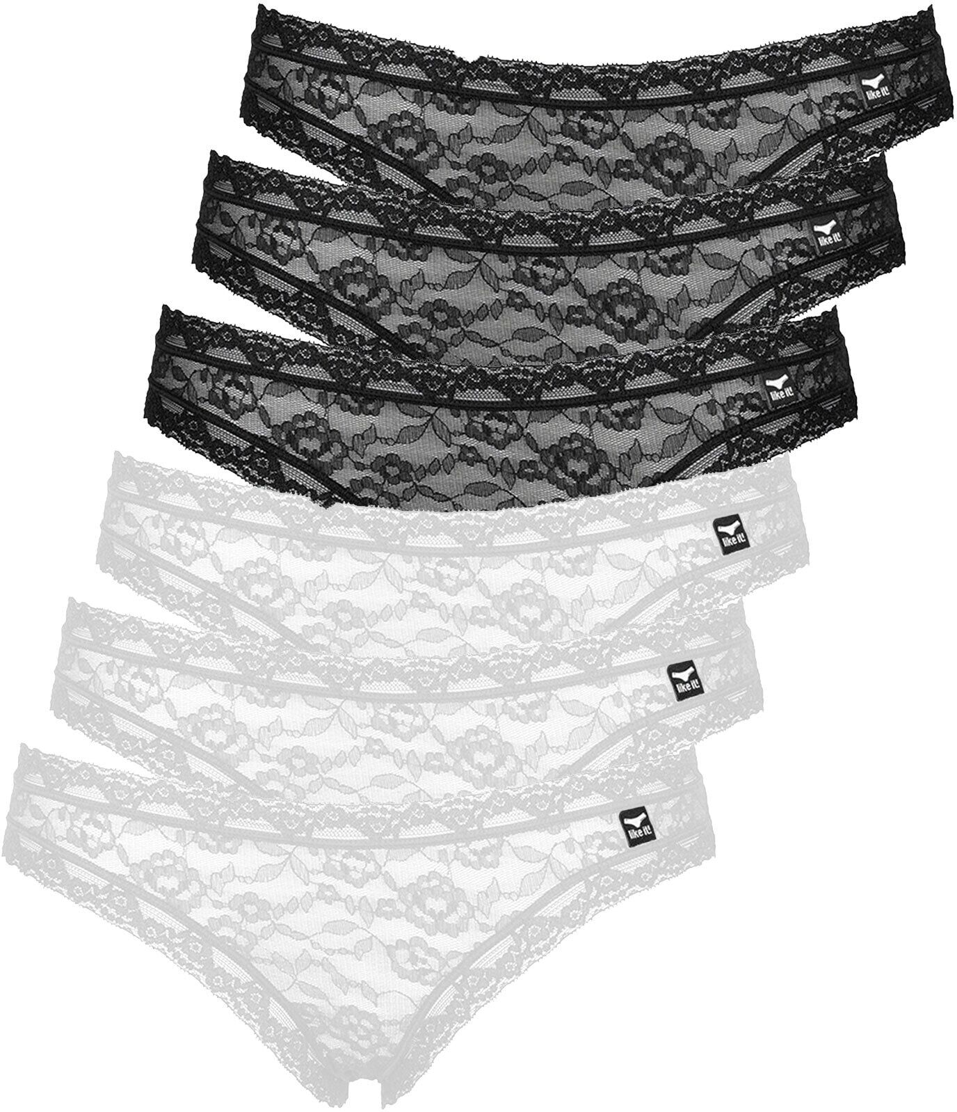 Like It! Minislip LIKE IT "6er Pack Minislip Lisa", Damen, Gr. L, bunt (weiß, schwarz), Obermaterial: 100% Polyamid PA., Unterhosen