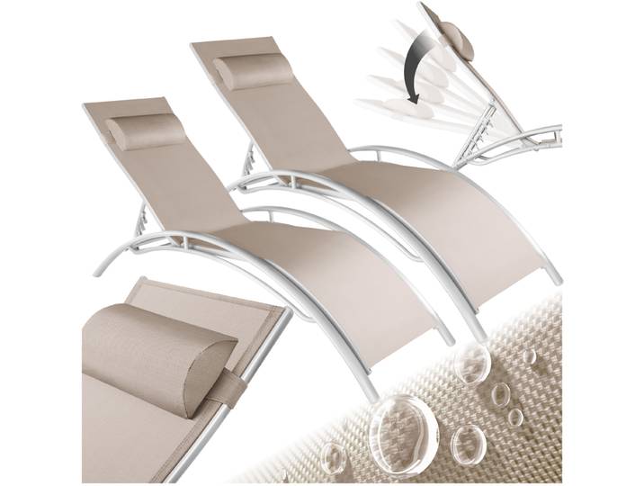 2 chaises longues en aluminium, à 5 niveaux - beige