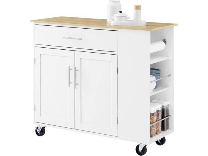Îlot Central Mobile - SoBuy - FKW133-WN - Blanc - 99×40×85 cm - Roulettes et Tiroir