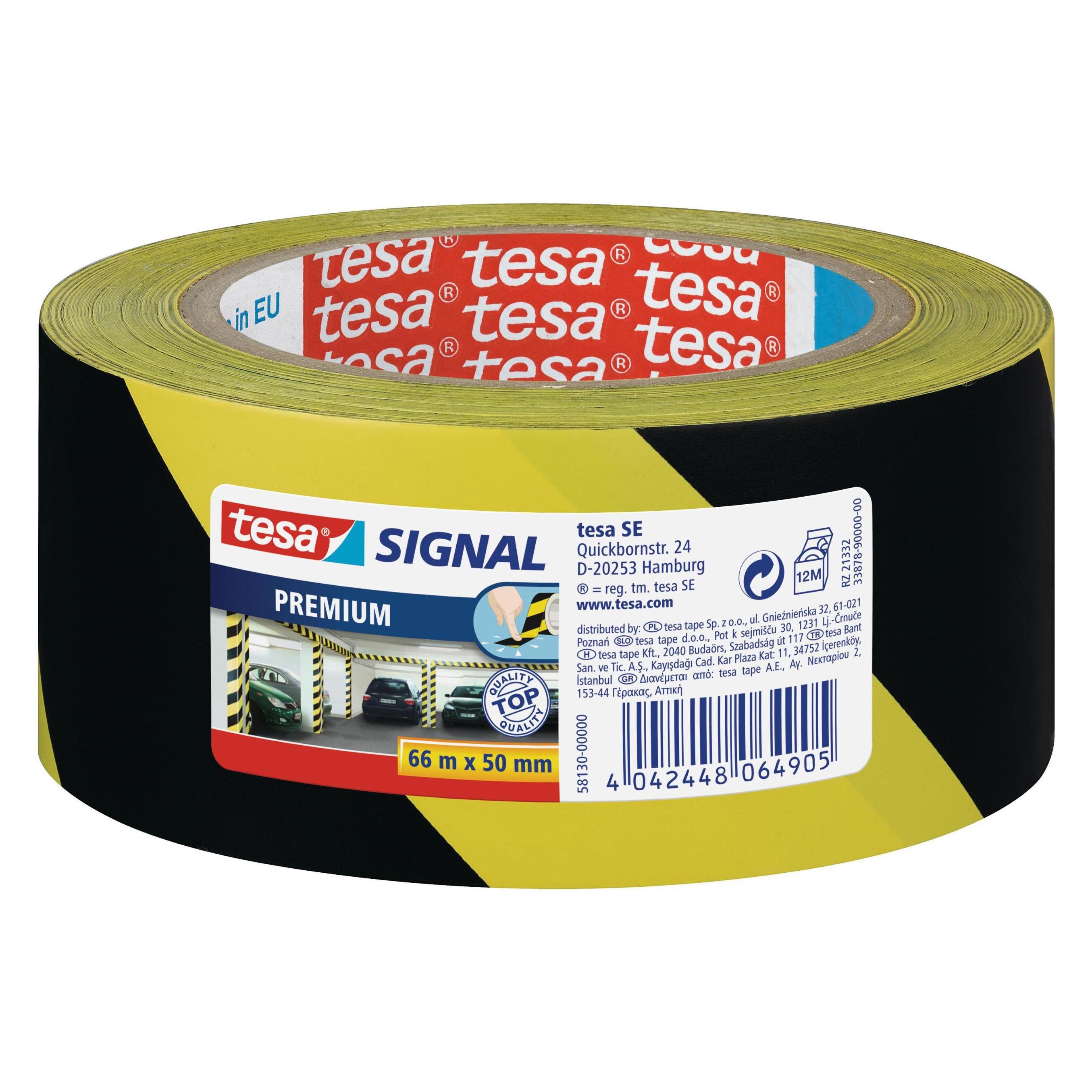 tesa PREMIUM Signal Markierungsband, selbstklebendes PVC Warnband zur permanenten Markierung (50 mm) (58130-00000-01)