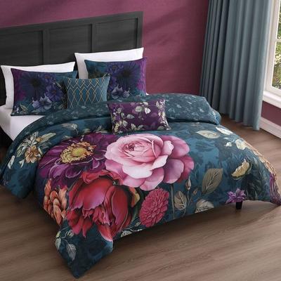 Zako Llc Vibrant Flora Comforter Bed Set Blue, King, Blue