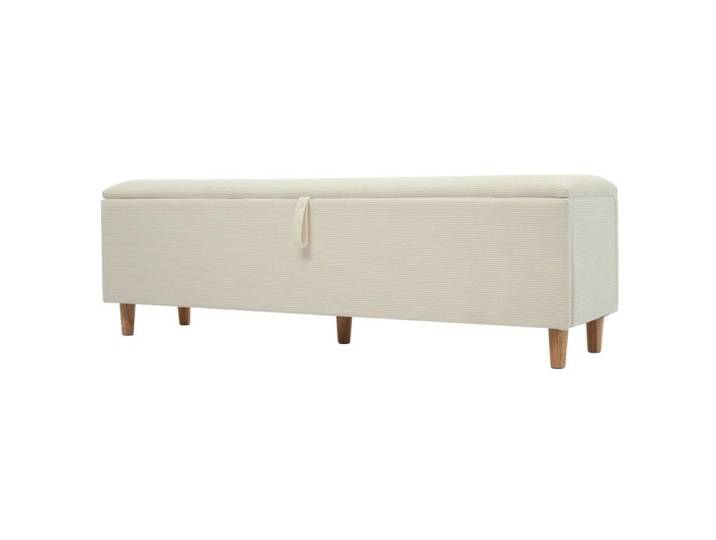 Banc Banquette-lit 145x38cm Hydraulique + Coffre Velours Côtelé Beige pour Chambre ou Salon