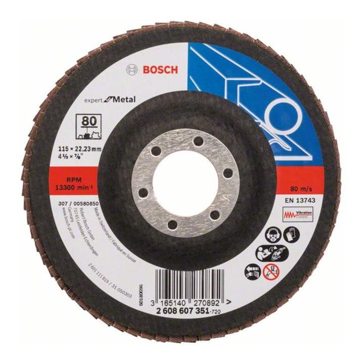 BOSCH Fächerschleifscheibe X551 Expert for Metal gerade 115 mm 80 Glasgewebe (2608607351)