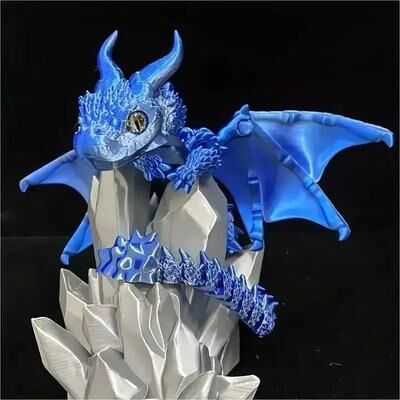 Inspired Finds Movable 3D Printed Dragon Toy Articulated Fidget & Desk Ornament For Stress Relief & Gifting lce Blue Wing