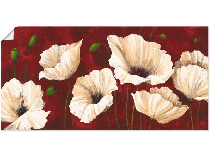 Wandbild ARTLAND Weisse Mohnblumen vor rot , rot (farbe bild(er): rot), B:100cm H:50cm, Bilder, Wandbild, als Leinwandbild, Poster in verschied. Grössen