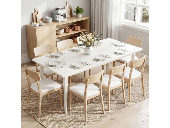 HOMCOM Table à Manger 8 Pers. 180cm Moderne Pieds Bois Crème