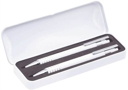Set stylo et porte-mines personnalisé Sheridan aluminium blanc