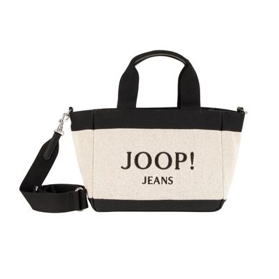 Handtasche JOOP JEANS "calduccio tela yvette handbag shz", Damen, Gr. B/H/T: 26,5cm x 21cm x 14cm, beige (schwarz), Textil, Taschen Handtasche, Damen Umhängetasche mit plakativem Logo