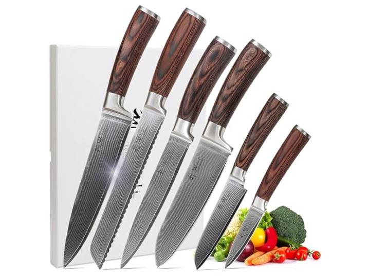Wakoli EDIB 6-teiliges Küchenmesser Set aus Damaststahl (VG10 Kern) mit Gravur in Holzbox – 6 vielseitige Messer – Scharf & ergonomisch – personalisiertes Geschenk für Männer & Papa zu Weihnachten