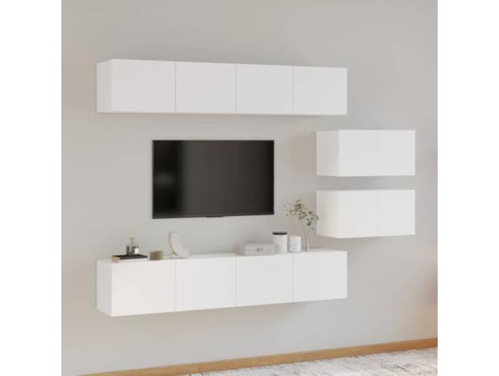 HEFZGDB 6-TLG. TV-Schrank-Set Weiß Holzwerkstoff mit Wandmontage und reichlich Stauraum für Wohnzimmer