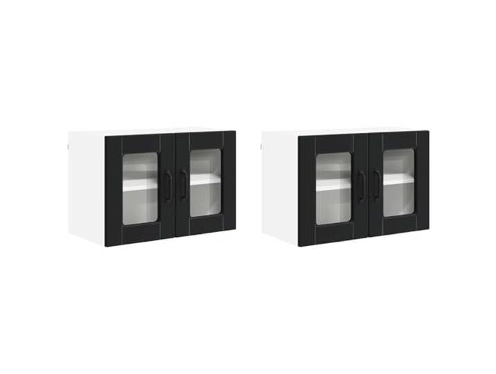 IBUQDDV Wandglas-Schrank Porto 2 Stück Schwarz Holzwerkstoff Küche Wandmontage,geräumige Fächer,klare Linien,Innenbereich,Vorratsorganisation,schwarzes Design