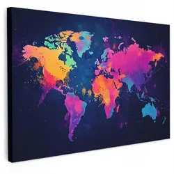 LEINWANDBILD Weltkarte - Bunt - Graffiti Deko Schlafzimmer 30x20 cm