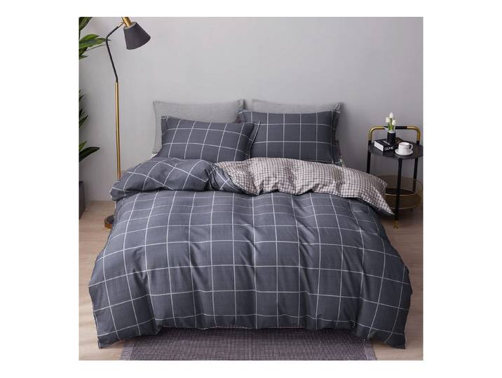 LuxusKollektion Jugendbettwäsche Bettwäsche 135x200 Kariert Grau Bio-Baumwolle