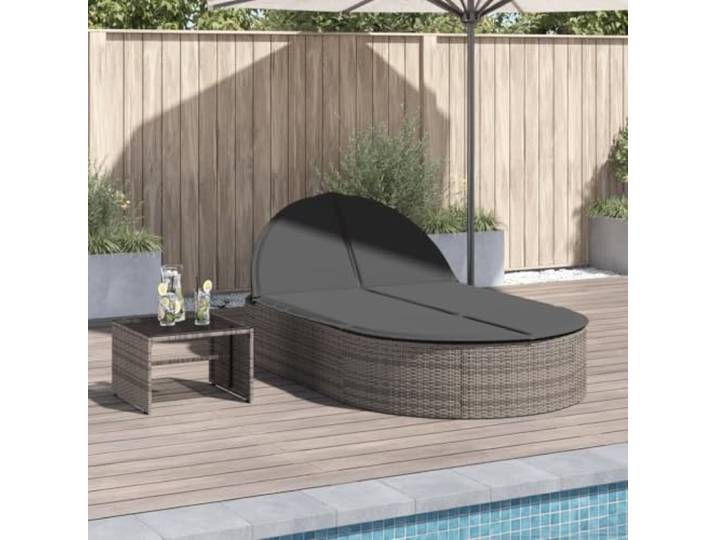 KTHLBRH Doppelliege mit Kissen Grau Poly Rattan Verstellbar PE Rattan, Stahlrahmen, abnehmbare Bezüge, waschbar, Outdoor geeignet