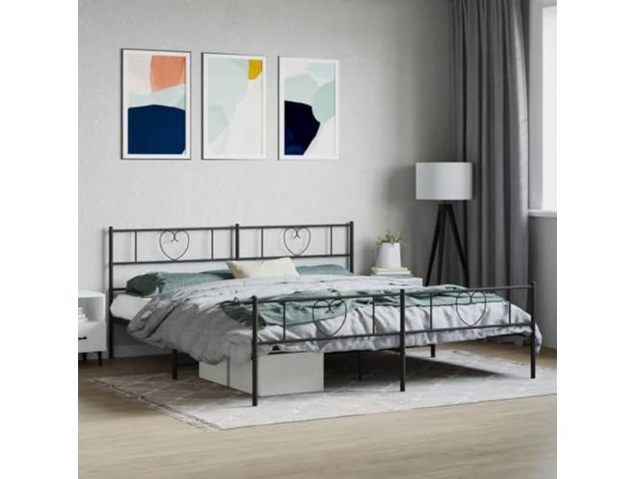 RJPLMFV Bettgestell aus Metall, Schwarz, 180 x 200 cm Struktur aus robustem Stahl, inklusive Latten, Stauraum unter dem Bett, Kopfteil zur Unterstützung des Rückens