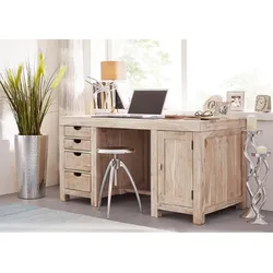 Schreibtisch Akazie 150x75x78 white stone getüncht NATURE WHITE #70