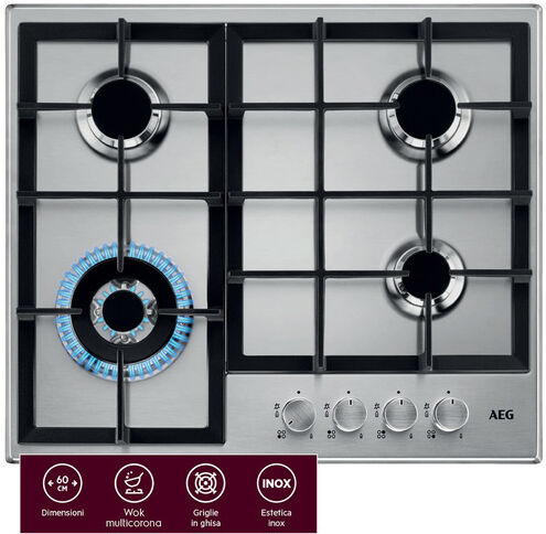 AEG Piano Gas Comandi Frontali 60 Cm HGB64400SM