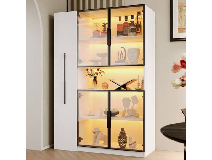 Vitrine colonne – meuble vitré LED blanc 110 x 35 x 160 cm – MDF