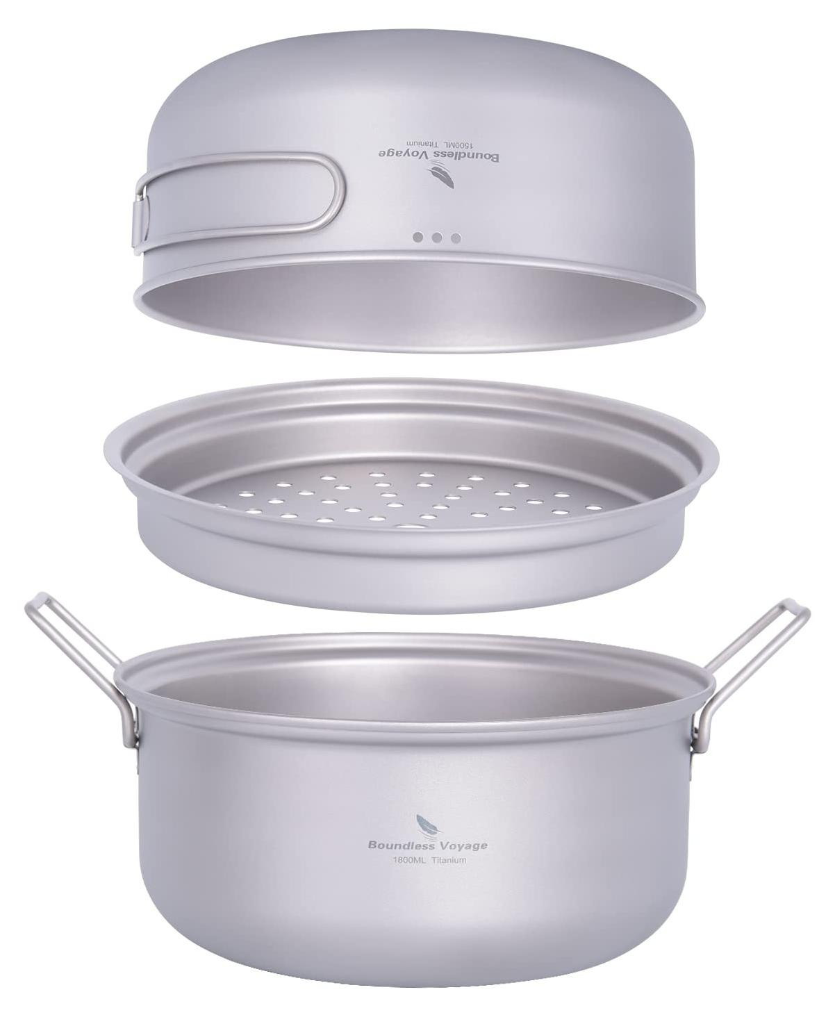 Merkloze Titanium Camping Kookpan Set met Stoompan