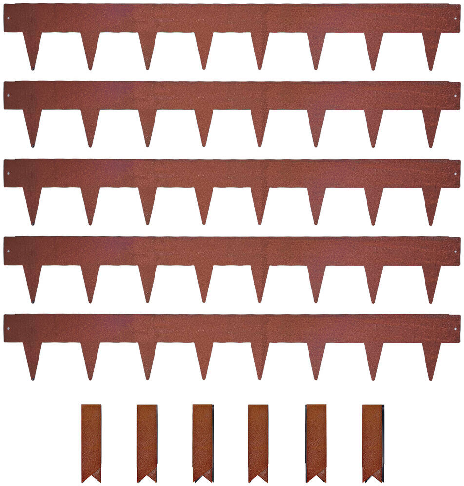 NICOMAN Metal Lawn Edging Garden Border With Pegs 15cm High - 5 Pieces Brown 101cm W X 15cm H X 0.15cm D