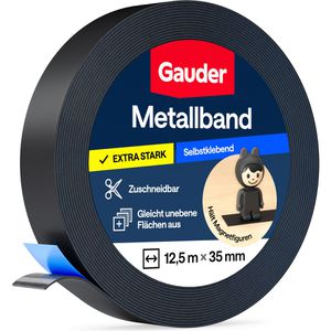 Gauder Magnetband Metallband, schwarz, Ferroband, selbstklebend, 1mm Stärke, 35mm x 12,5m