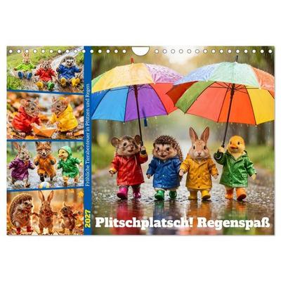 Plitschplatsch! Regenspaß - Fröhliche Tierabenteuer in Pfützen und Regen (Wandkalender 2027 DIN A4 quer), CALVENDO Monatskalender