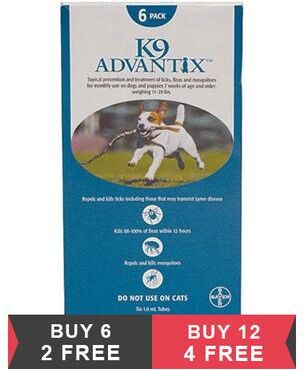 K9 Advantix Medium Dogs 11-20 Lbs (Aqua) 6 + 2 Doses Free