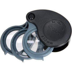 Carson-Optical Lupe TV-15 TriView, 5x / 10x / 15x Vergrößerung, Einschlaglupe, Ø 30mm