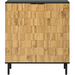 OKWISH Schuhschrank aus Spanplatte in Natur, 80 x 35 x 91,5 cm, Mosaik-Türen, höhenverstellbare Fächer