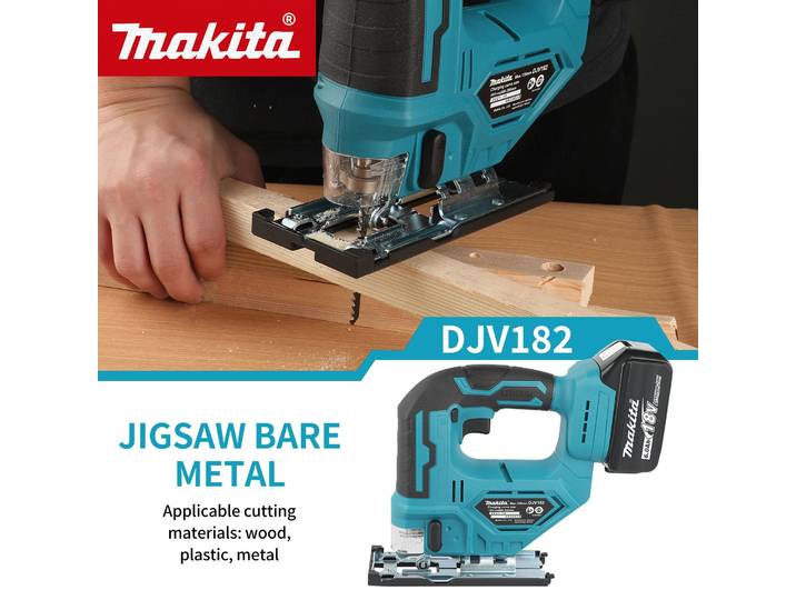Scie sauteuse sans balais Makita DJV182Z 18 V, puissance maximale de 340 W, scie à poignée tubulaire sans fil, outil de travail du bois portable, lame incluse