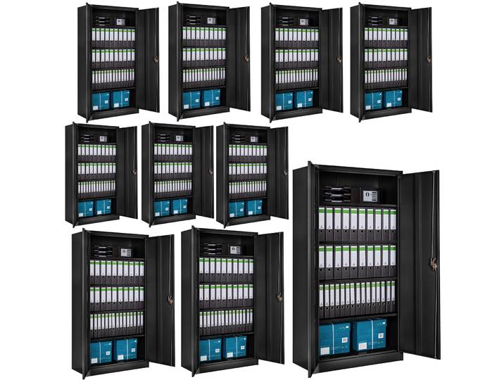 Lot de 10 armoires métallique à dossiers 5 niveaux 180x90x40cm - noir