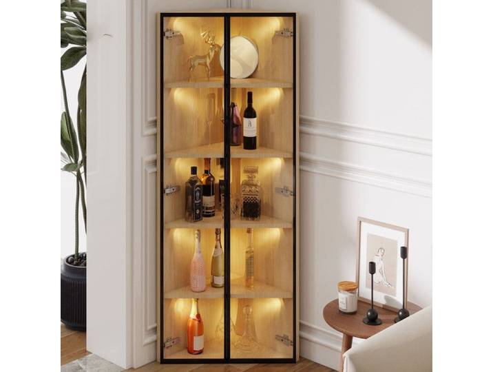 Vitrine Armoire 160x62x35 cm Armoire Étanche a Poussière en Verre Trempé Vitrine LED avec Porte Vitrine Salle a Manger