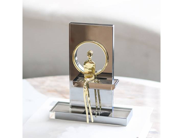 Sculpture de Figurine abstraite artisanale en verre, géométrie, trou rond, cristal, homme doré, Figurines décoratives, accessoires de décoration pour la maison