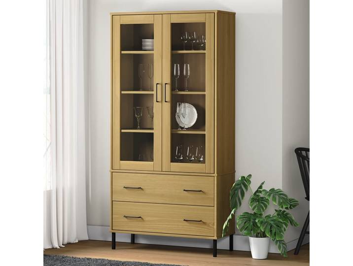 vidaXL Bücherschrank OSLO Metallbeine Braun 85x35x172,5 cm Massivholz